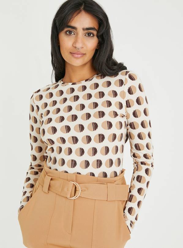 Beige Abstract Spot Slim Fit Top With TENCEL Modal 12